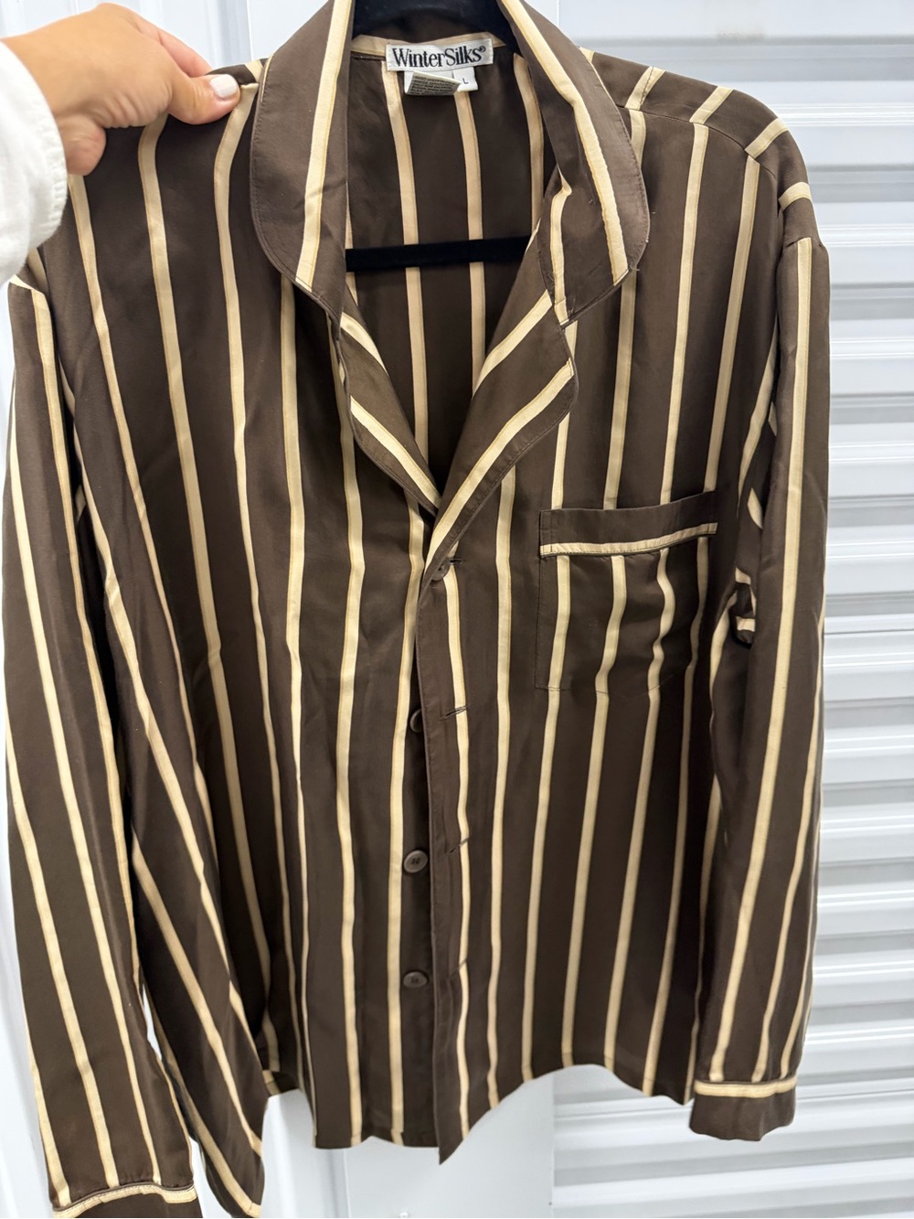 WinterSilks Brown and Cream Vertical Stripe 100% SILK Pajama Top